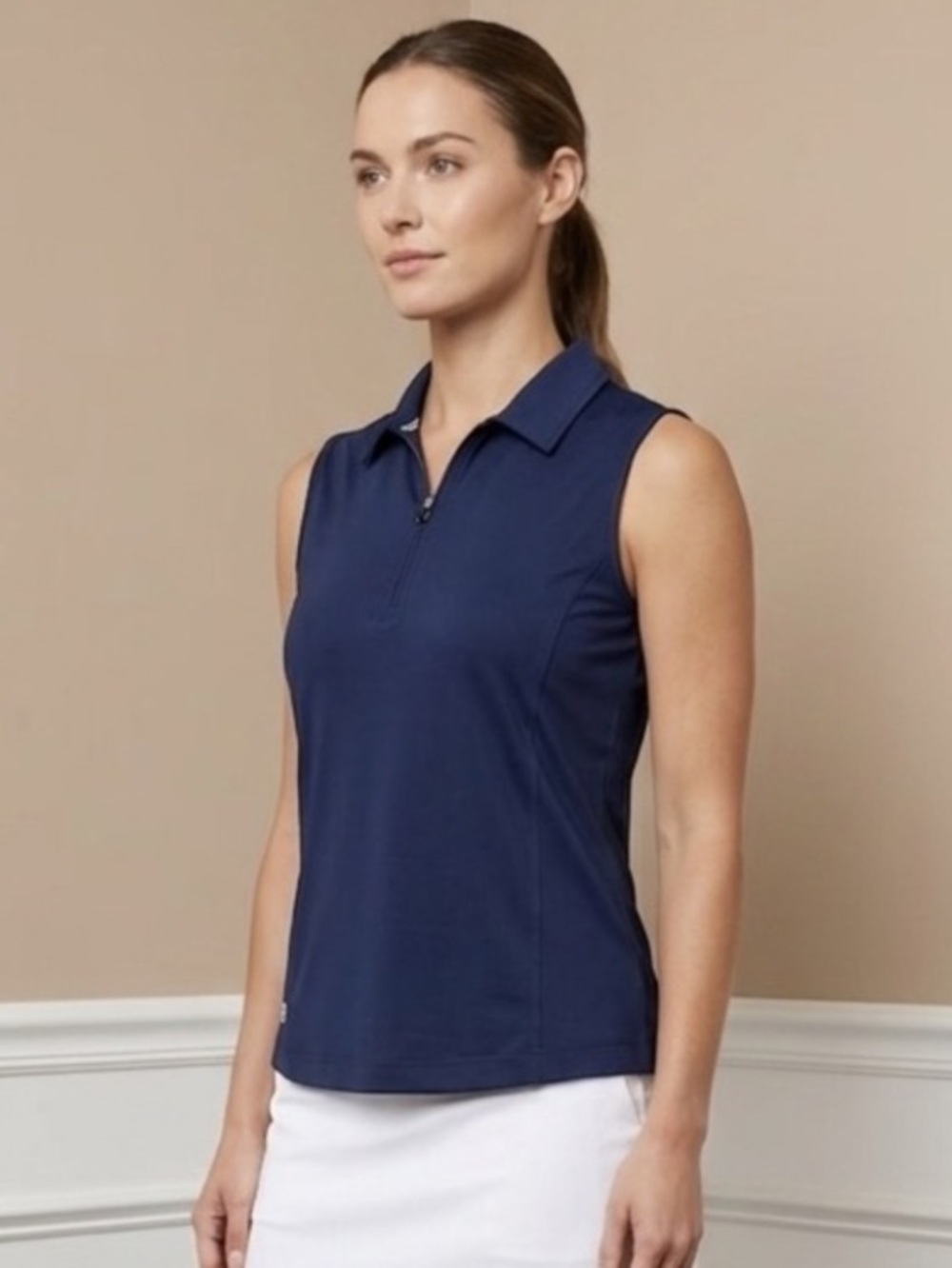Daily Sports Women's Sleeveless Golf Polo - Navy Blue - Zip Front Size L